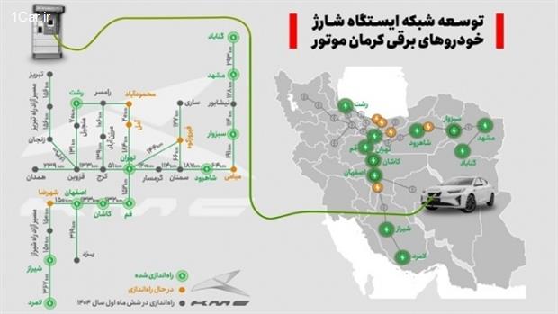 توسعه سراسری ایجاد ایستگاه‌ شارژ خودروهای برقی کرمان موتور